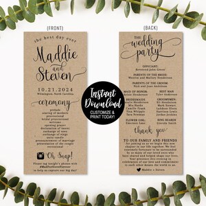 Wedding Ceremony Program Funny Printable Wedding Programs | Etsy