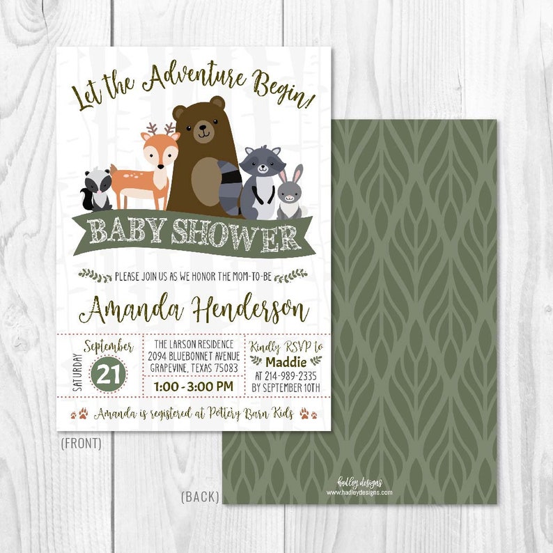 Woodland Baby Shower Invitation Template Affordable Baby Etsy