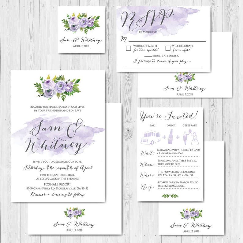 Online Wedding Invite Templates Lavender Floral Watercolor Wedding Invitation Suite Affordable Wedding Invitations Package Hadley Designs