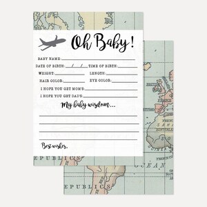 Mapa Globe Travel Oh Cartão de previsão do chá de bebê, lembrança do chá de bebê para impressão, previsão de download instantâneo, designs Hadley