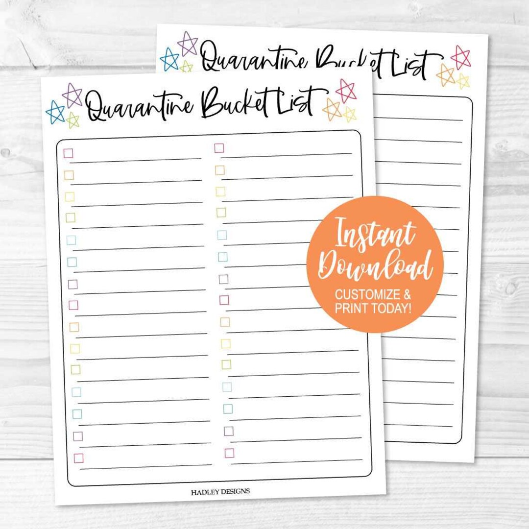 Kids Quarantine Bucket List Kids Printable Quarantine Bucket Etsy