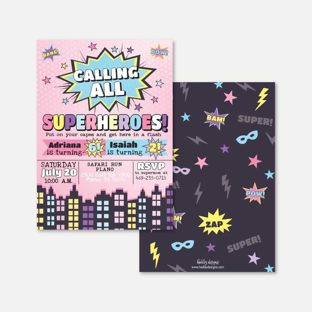 Superhero Kids Party Invitation Template Superhero Party - Etsy