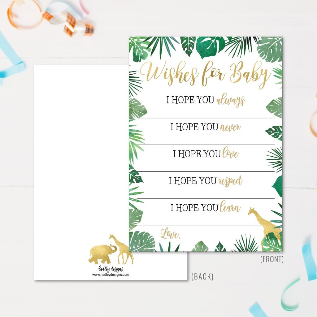 Gold Safari Baby Shower Wishes Card Template Baby Well | Etsy