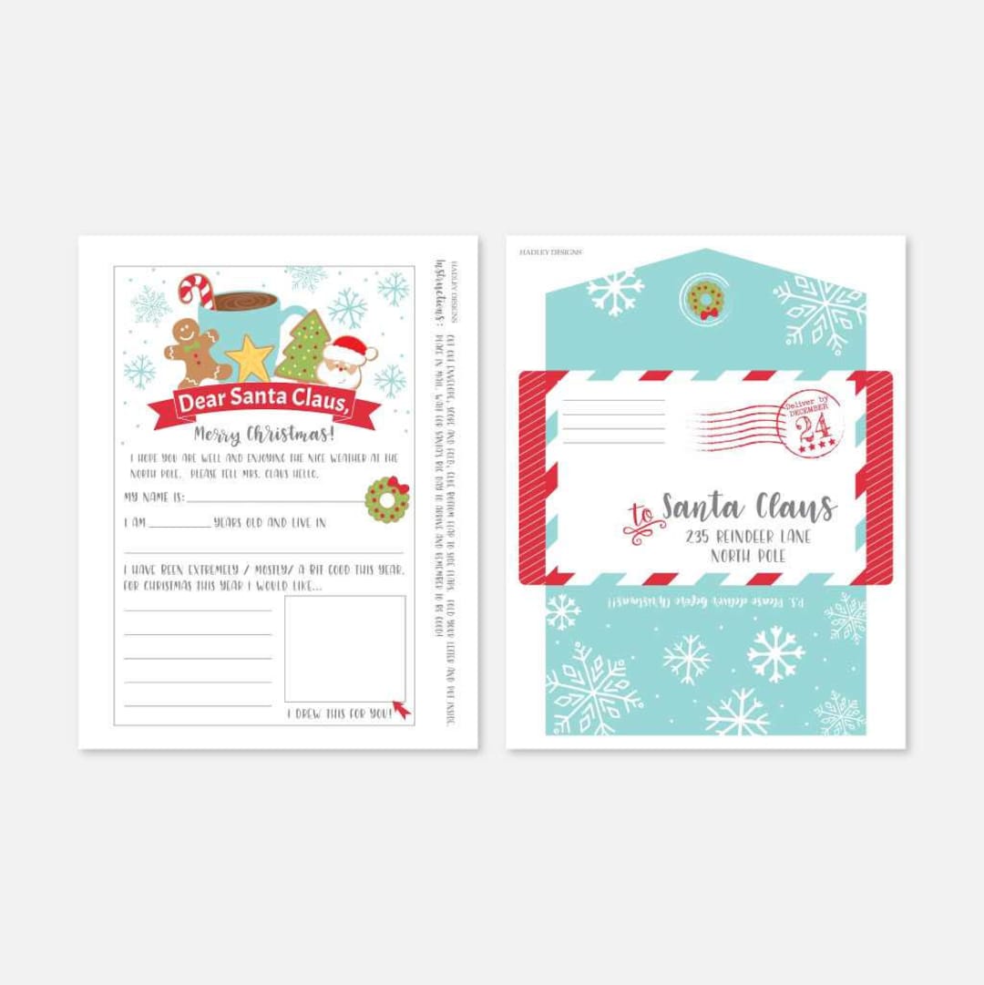 Christmas Letter to Santa Template Printable Letter to Santa Postcard ...
