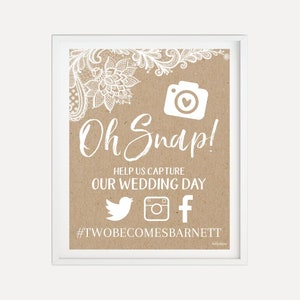 Modèle de signe de hashtag de mariage rustique en dentelle Kraft - imprimable, signe de mariage hashtag imprimable, mariage de signe de hashtag, modèle de signe de mariage