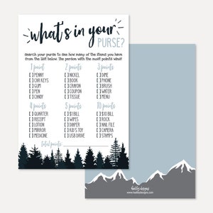 Adventure Mountain Baby Shower What&#39;s In Your Purse? Game Template - Whats In Your Purse Game, Baby Shower Whats in Printable