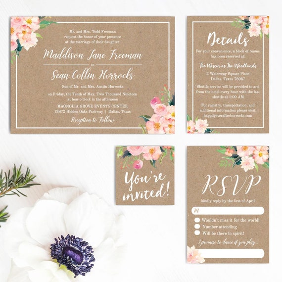 Printable Wedding Invite Template Wedding Invitation Suites - Etsy