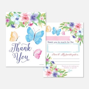 Schmetterling Kinder Party Füllen Sie die leere Dankeskarte Vorlage - Schmetterling Dankeschön Karte Sofort Download,Schmetterling Dankeschön Note Printable