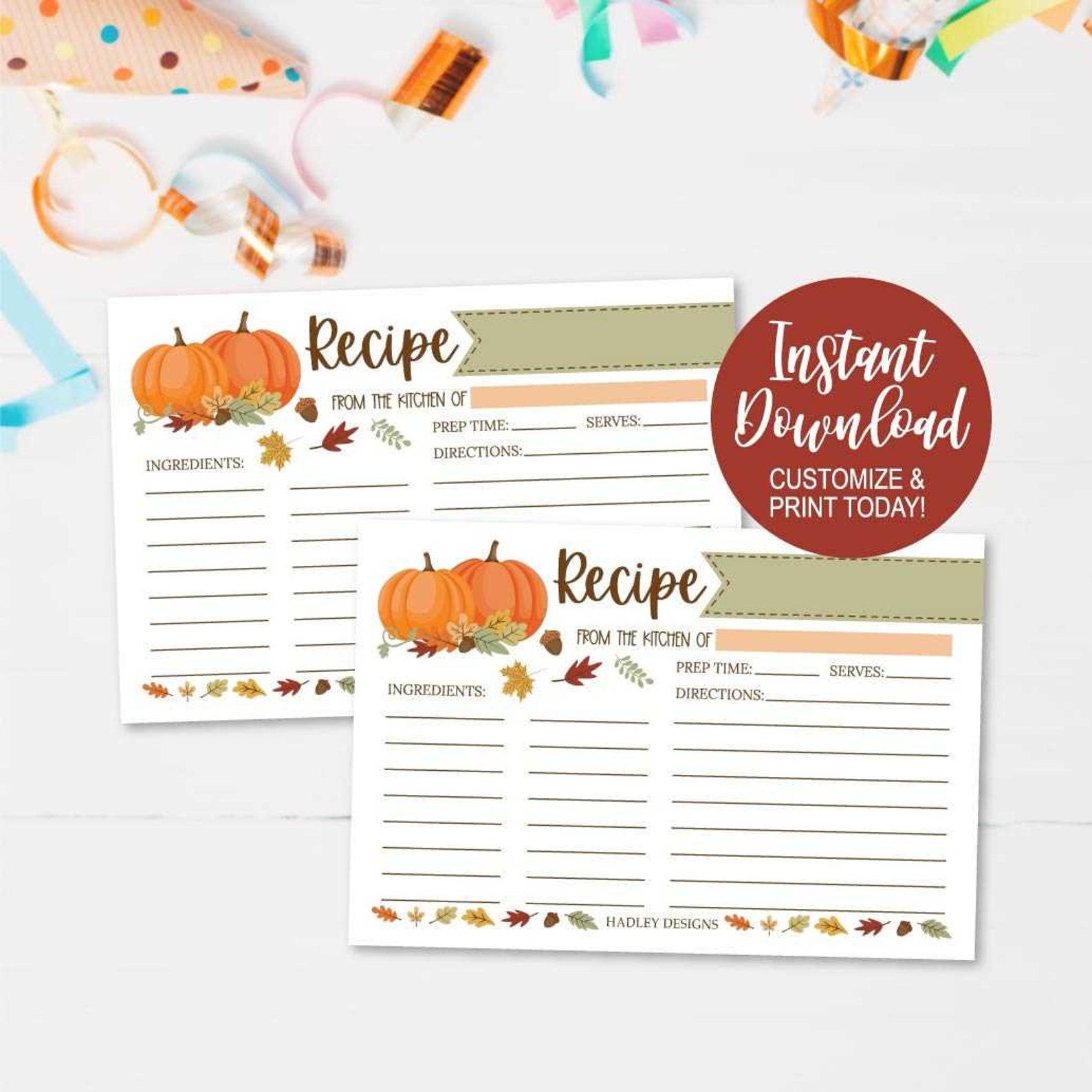 Printable Recipe Card 4x6 Thanksgiving Recipe Card Printable - Etsy