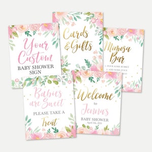 Ensemble de signes de douche de bébé floral pastel rose modèles - signe de douche de bébé, paquet de signe de douche de bébé, signes de douche de bébé assortis, signe imprimable