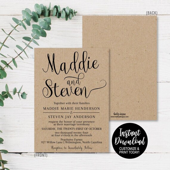 Diy Wedding Invitations Printables Diy Wedding Invitations Etsy