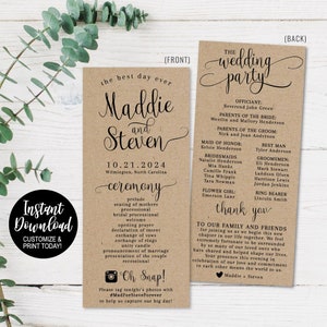 Wedding Ceremony Program Funny Printable Wedding Programs | Etsy