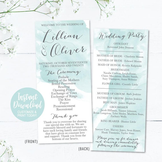 Wedding Program Thank You Template Wedding Program Ideas Etsy