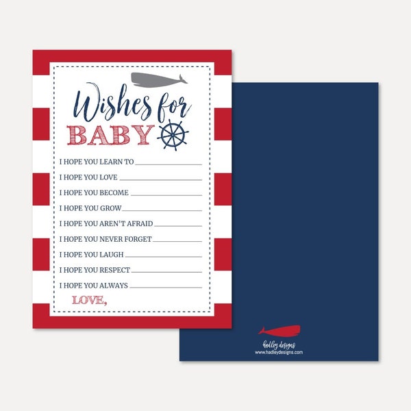 Ahoy It's A Boy Nautical Baby Shower Wishes Card Template - Baby Well Wishes, Well Wishes for Baby Book, Baby Shower Well Wish Mom Template