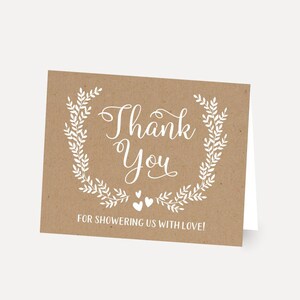 Kraft en witte bloemen baby shower dank u kaartsjabloon - DIY dank u kaartsjabloon, dank u kaart foto, bewerkbare dankkaartsjabloon