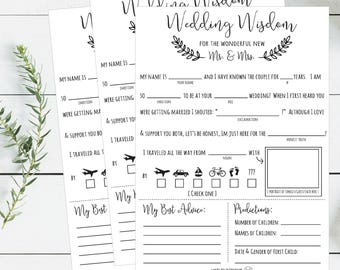 Mad libs Wedding Wisdom Printable Cards, Rustic Elegant Bride & Groom Advice Cards, Bridal Shower Wedding Games, DIY Instant PDF Download