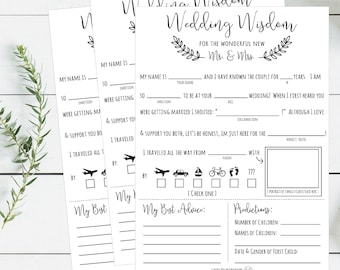 Mad libs Wedding Wisdom Printable Cards, Rustic Elegant Bride & Groom Advice Cards, Bridal Shower Wedding Games, DIY Instant PDF Download