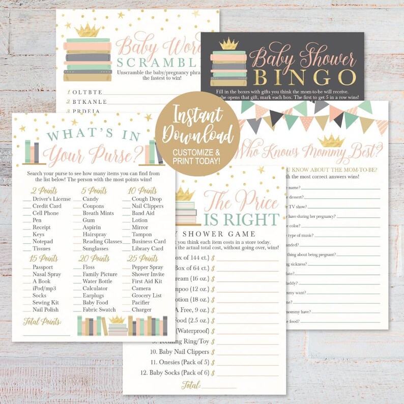 Baby Shower Game Suite Baby Shower Game Package Baby Shower Etsy
