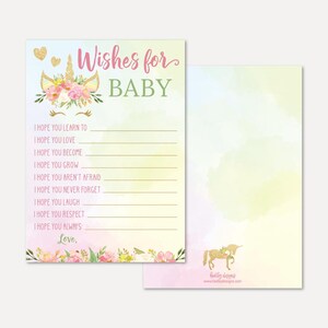 Gold Glitzer Einhorn Baby Shower Wishes Card Template - Baby Guten Wünschen, Guten Wünschen für Baby Buch, Baby Shower Well Wish Mom Vorlage