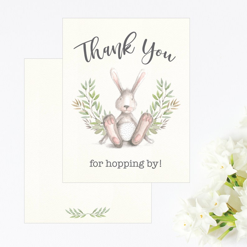 Greenery and Bunny Baby Shower Thank You Cards Printable Etsy