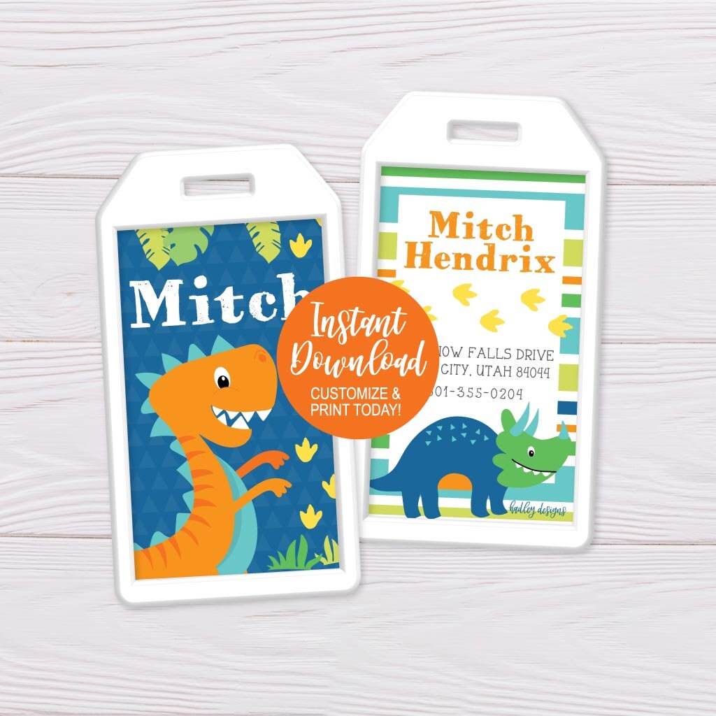 luggage tag template dinosaur luggage tags insert custom etsy
