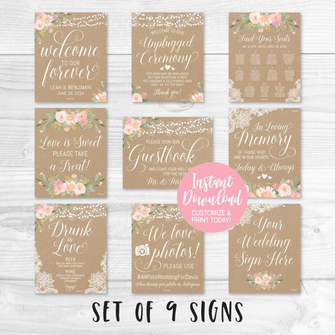 Wedding Signs Printable Bundle, Printable Wedding Sign Templates, Cheap ...