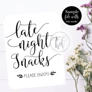 Late Night Snacks Printable Wedding Party Sign, Rustic Food Buffet Snack Bar Reception Signage, DIY Instant Download Template image 3