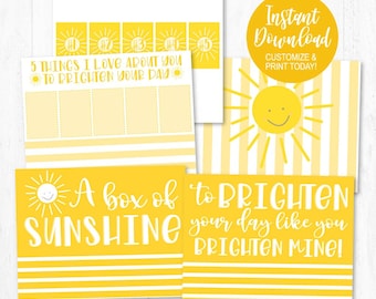 Box of Sunshine Printable, Care Package Flaps Template, Cheer Up, Get Well, Pick Me Up, Thinking of You, Encouragement Gift Package DIY PDF