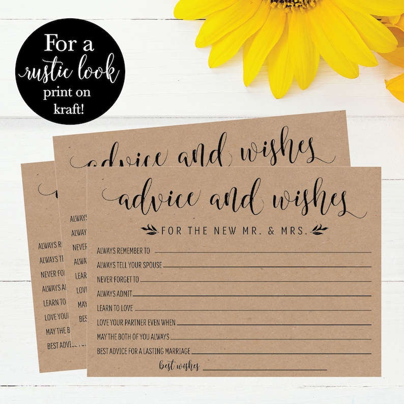 Words of Wisdom Printable Wedding Cards, Guest Book Idea, Rustic Advice Cards for Newlyweds Bridal Shower or Reception, DIY Instant Download image 2