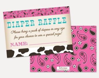 Cowgirl Baby Shower Diaper Raffle Template - Ticket Printable, Diaper Raffle Instant Download, Diaper Raffle Boy, Diaper Raffle Girl DIY