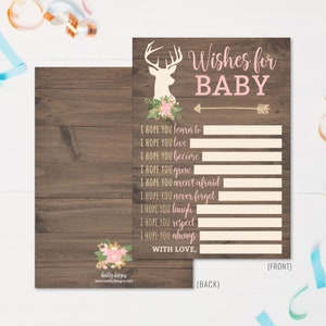 Oh Deer Girl Baby Shower Wishes Card Template Baby Well Wishes, Well ...