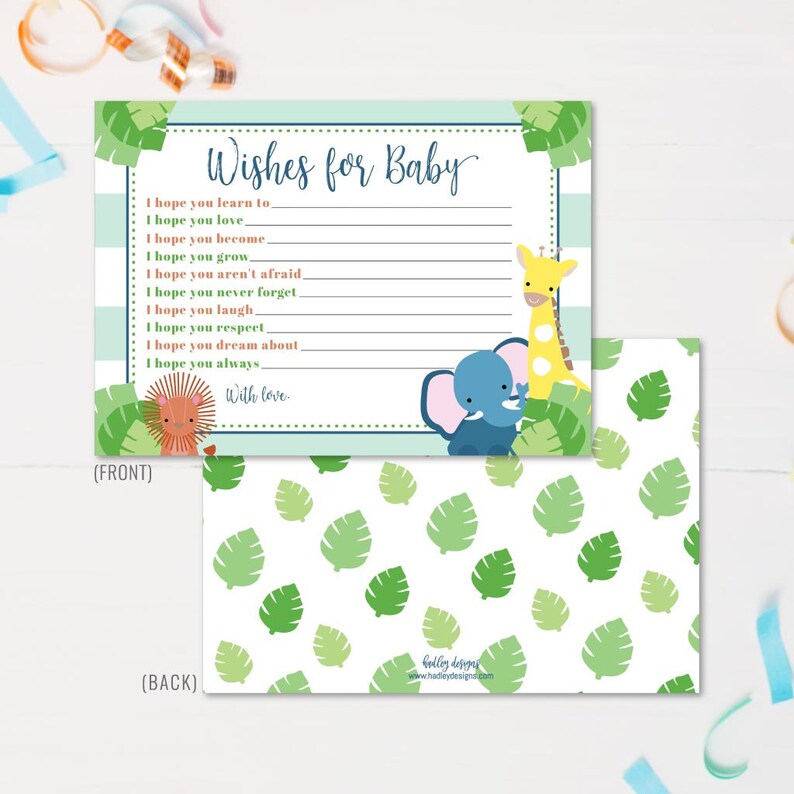 Safari Baby Shower Wishes Card Template Baby Well Wishes Etsy