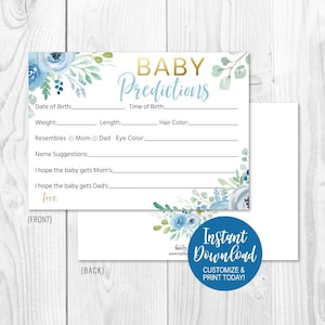 Carte de prédiction de douche de bébé imprimable, téléchargement de prédiction de douche de bébé, conseils de prédiction de douche de bébé, cartes de prédiction imprimables modifiables