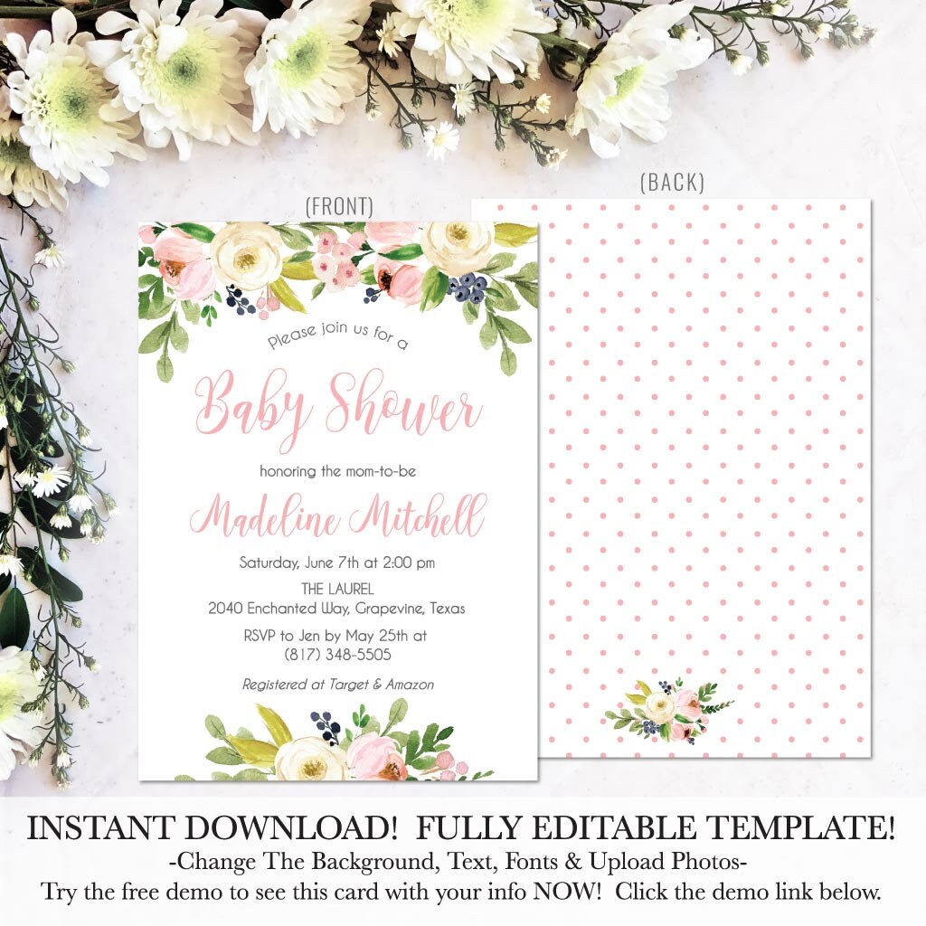 Printable Girl Baby Shower Invitation Instant Download Baby | Etsy