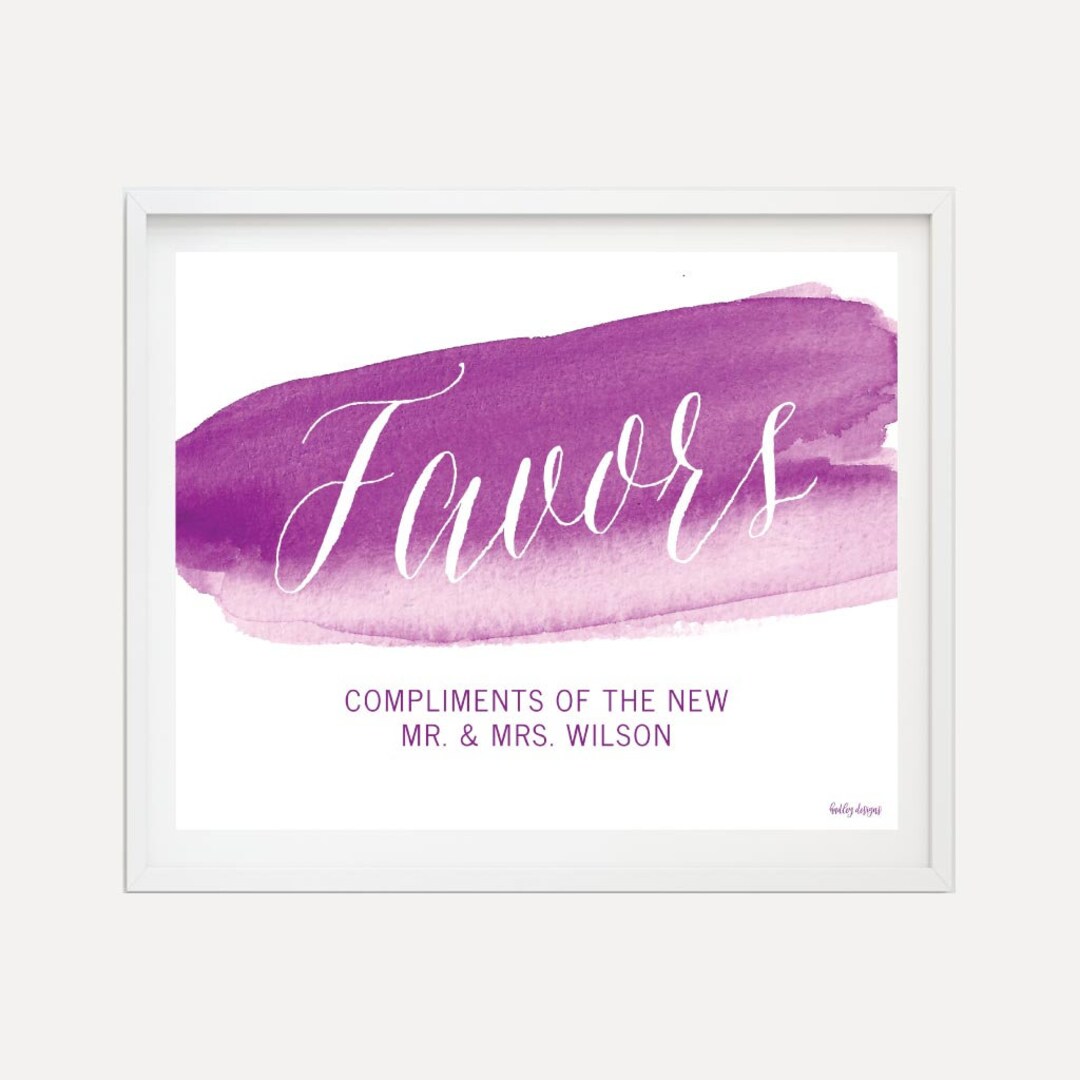 Purple Watercolor Wedding Favors Sign Template - Wedding Favor Sign ...