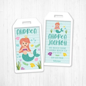 Meerjungfrau-Gepäckanhänger, Gepäckanhänger für Mädchen, tropischer Gepäckanhänger, Mädchen-Gepäckanhänger, lila Gepäckanhänger, Gepäckanhänger Meerjungfrau, Mädchen-Gepäckanhänger