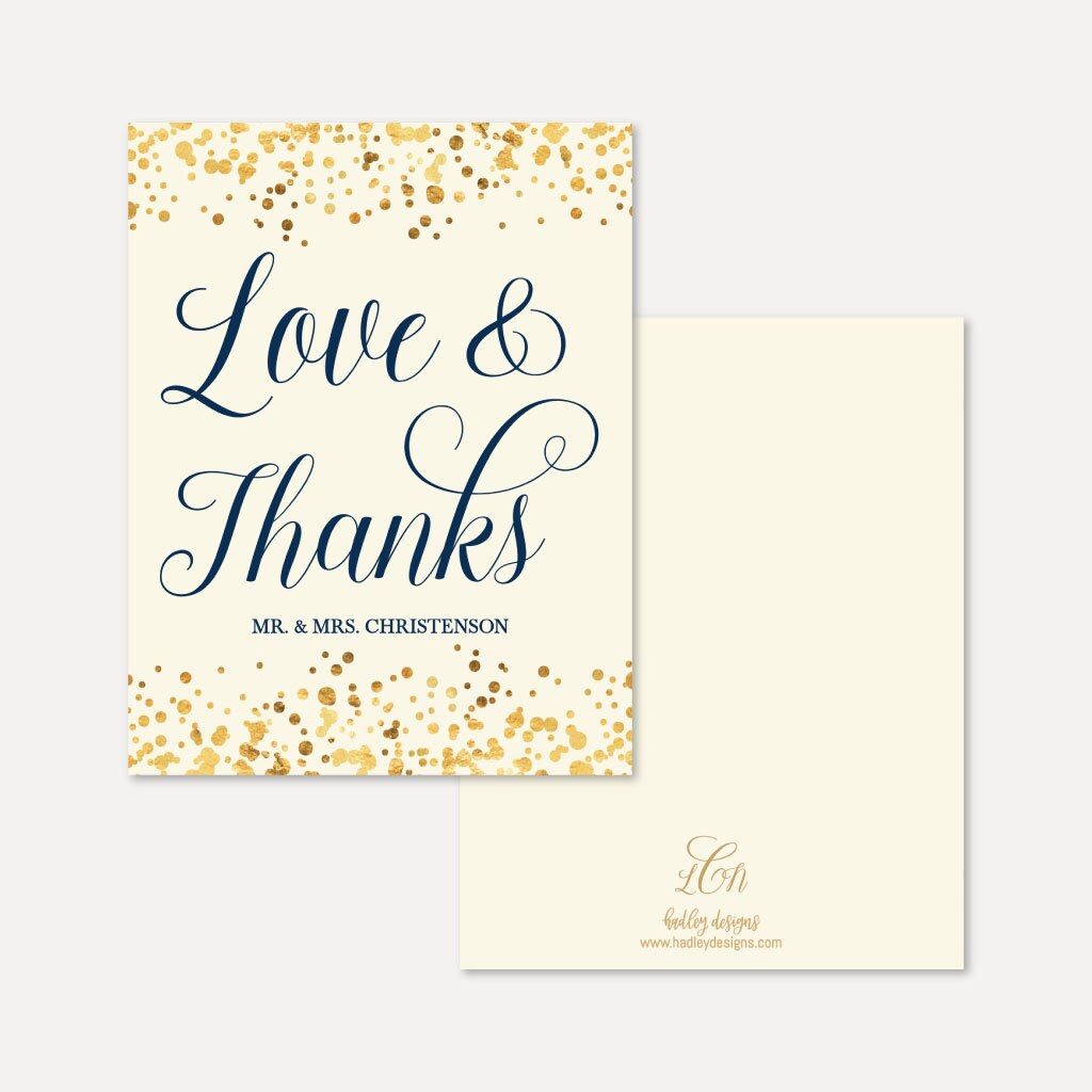Gold Dots Navy Wedding Thank You Card Template - Bulk, Editable Thank ...