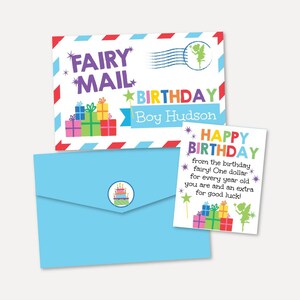 Plantilla imprimible de correo de hadas de cumpleaños, regalo o presente de cumpleaños de carta de hadas de bricolaje editable, favor de fiesta personalizado para niños pequeños, niños, niños y niñas