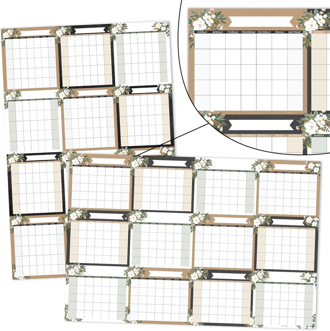 Floral 12 Month Dry Erase Calendar for Wall Large Calendar Whiteboard Wall, Large Wall Calendar