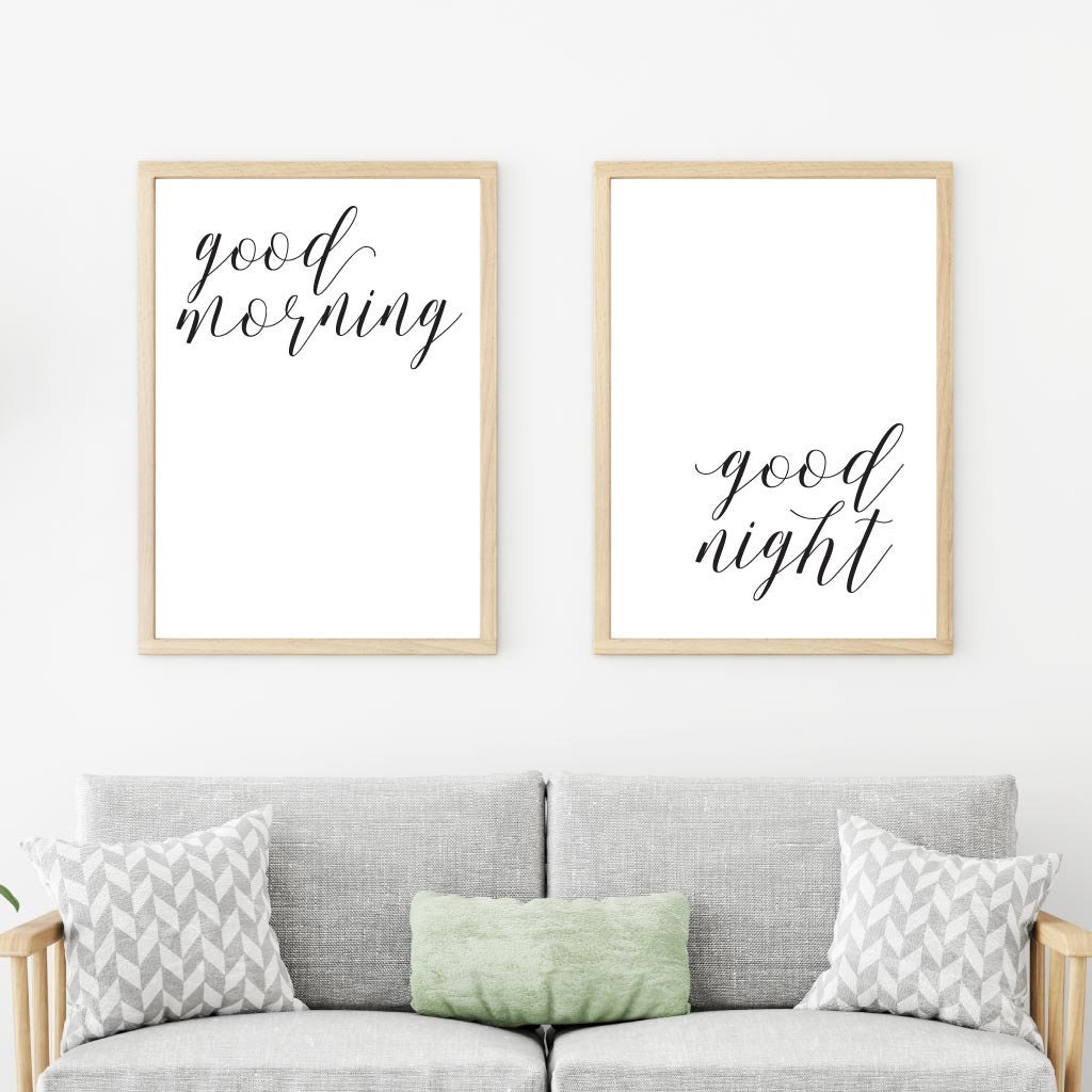 Good Morning Good Night Wall Art Bedroom Wall Decor Over the Etsy