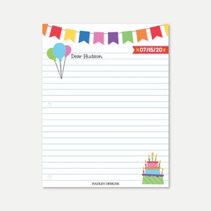 Plantilla de carta de cumpleaños imprimible, papelería con membrete editable, tarjeta personalizada para regalo de fiesta de cumpleaños para niños o niñas, descarga instantánea