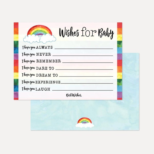 Rainbow Watercolor Well Wishes for Baby Girl, Baby Well Wishes, Well Wishes for Baby Book, Baby Shower Well Wish Mom Template