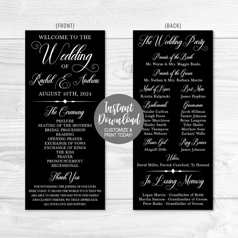 Wedding Program Thank You Template Wedding Program Ideas Etsy