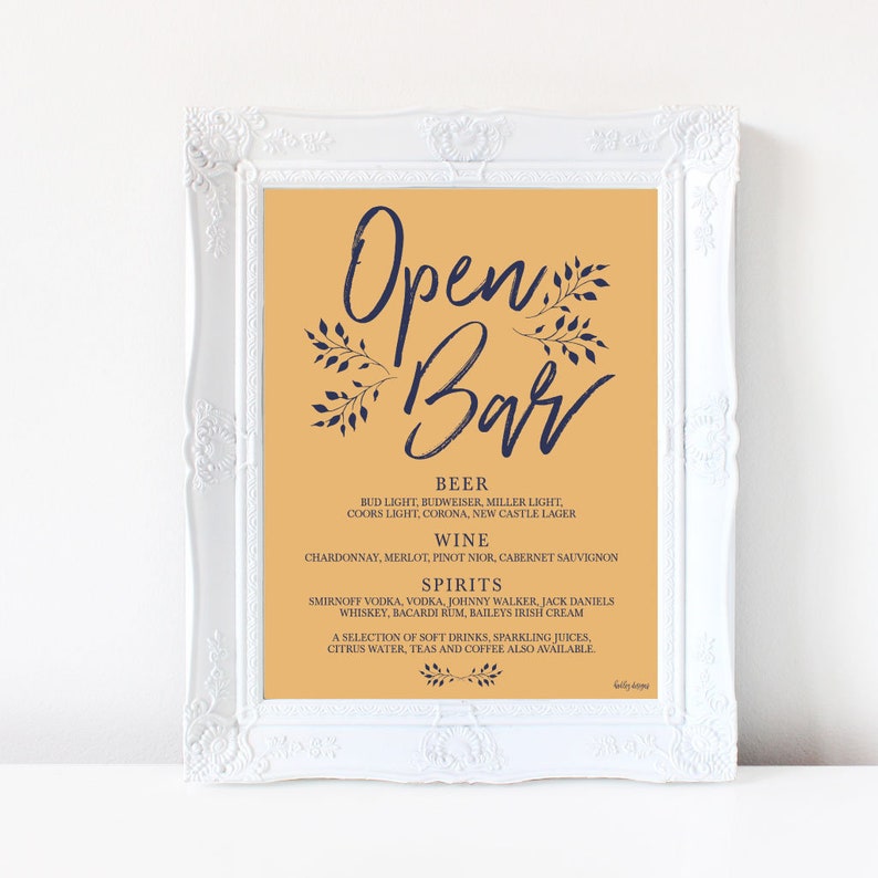 Navy Mustard Rustic Wedding Bar Menu Sign Template Hadley Menu Marriage Printable Signature Drinks Menu Bar Menu Wedding Template
