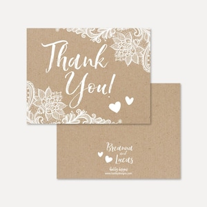 Kraft Spitze rustikale Hochzeit Dankeschön-Kartenvorlage - Bulk, bearbeitbare Dankeschön-Vorlage, DIY-Dankeskarte für Hochzeit, Dankeschön-Karte
