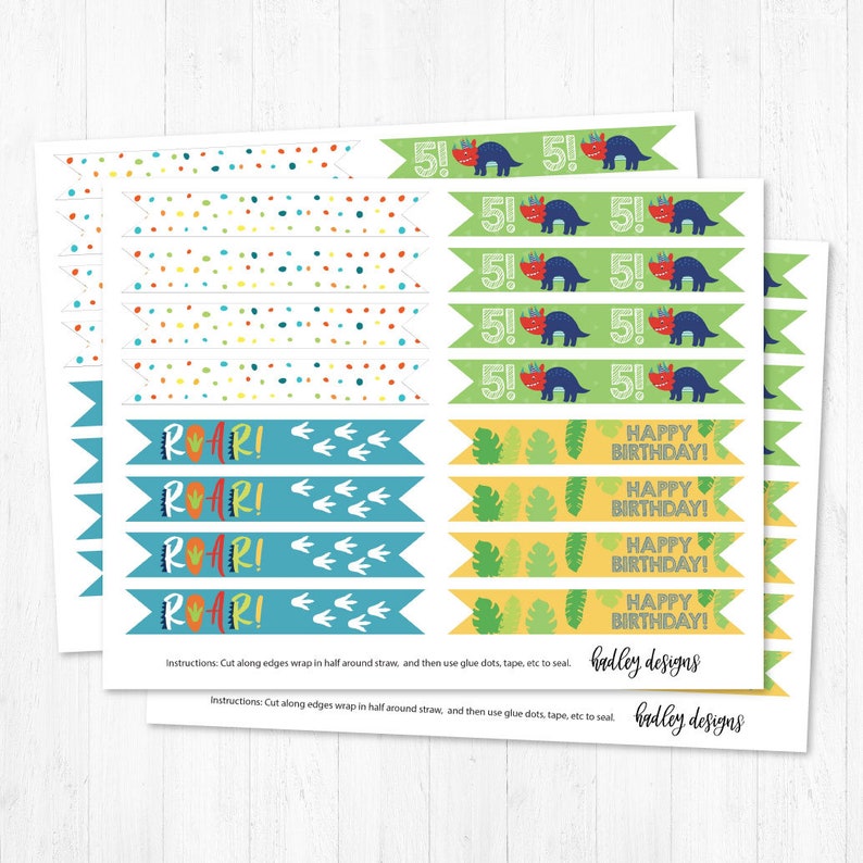 dinosaur-kids-party-straw-flags-template-printable-straw-etsy