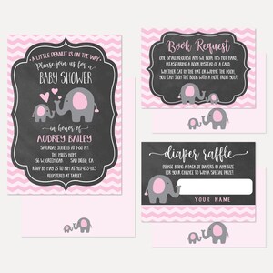Suite de invitación de baby shower de elefante rosa y tiza, paquete de invitación de ducha, paquete de invitación, conjunto de invitación, kits de invitación
