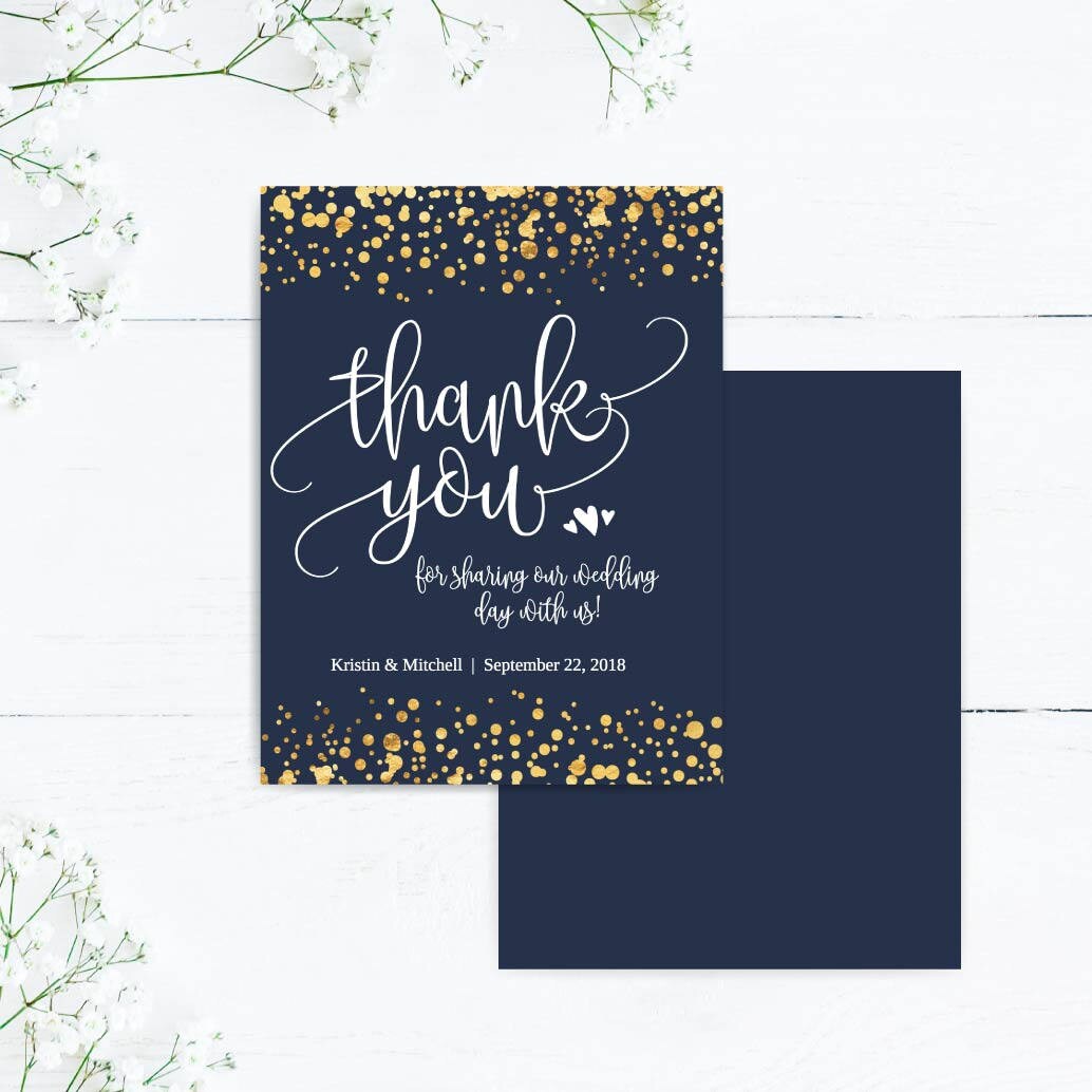 Navy and Gold Glitter Dotsthank You Cards Bulk, Editable Thank You Card ...