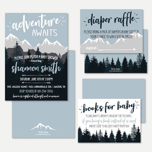 Adventure Mountain  Baby Shower Invitation Suite Template - Shower Invitation Package, Bundle, Invitation Set, Invitation, Raffle Request