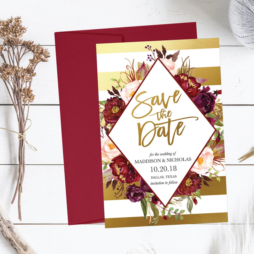 Printable Wedding Save the Date Cards Editable Template, Gold ...